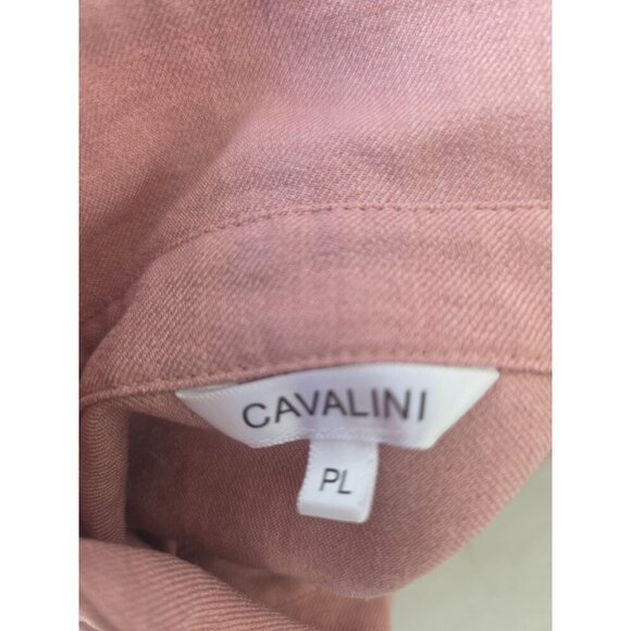 Cavalini Pink Button-Up Shirt Women Sz PL Roll-Tab Slv Collared Rib Knit Detail - Picture 4 of 9